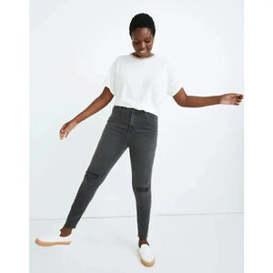 MADEWELL Curvy High-Rise Skinny Jeans in Black Sea Size 28 Distressed